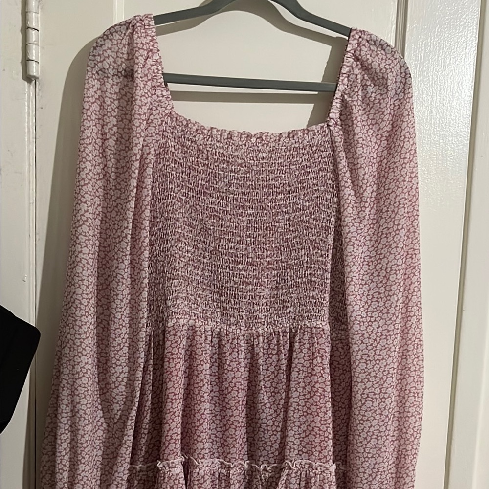 Pink Smocked Long Sleeve Dress